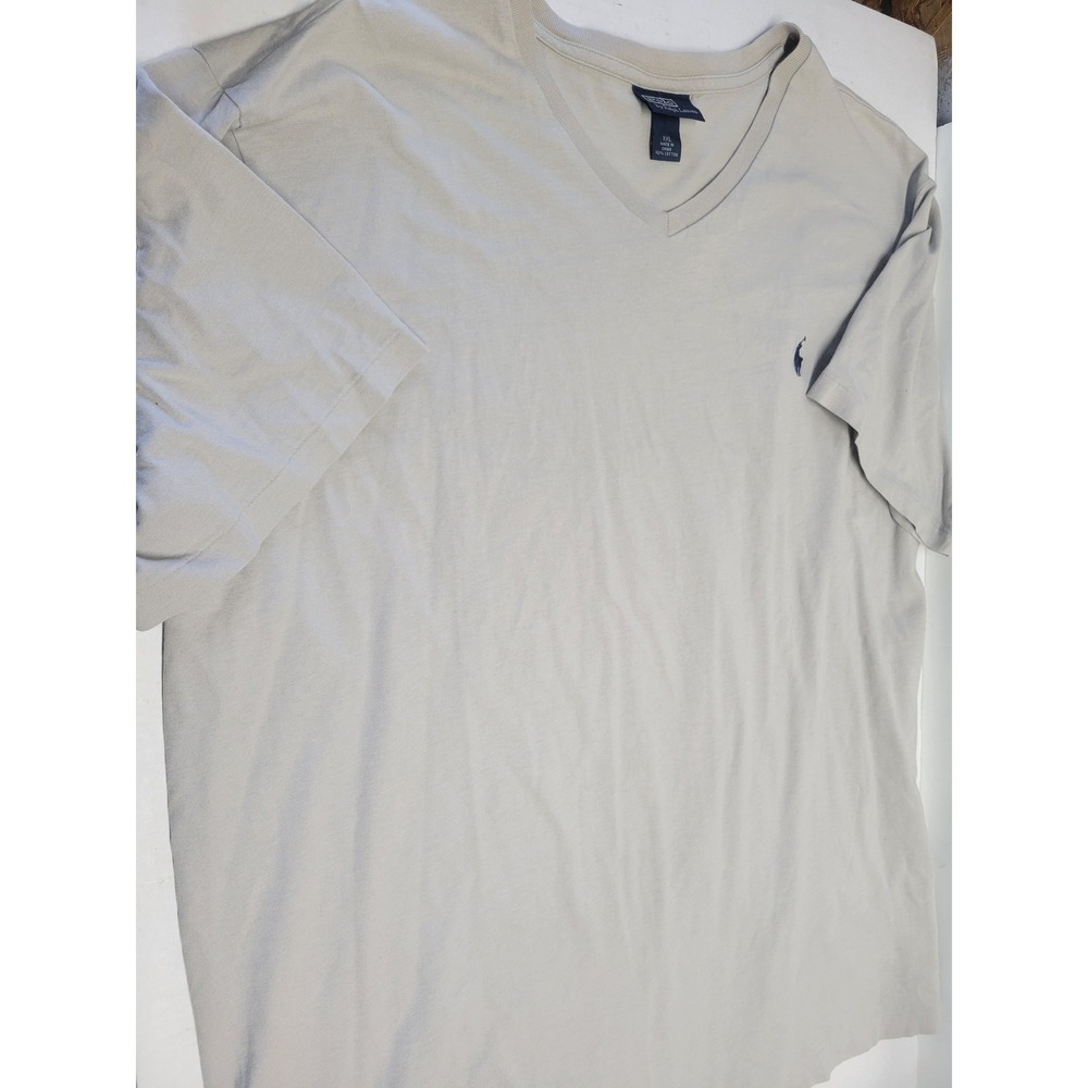 Polo Ralph Lauren XXL Tan Beige V-Neck Short Sleeve Cotton T-Shirt Pony Logo